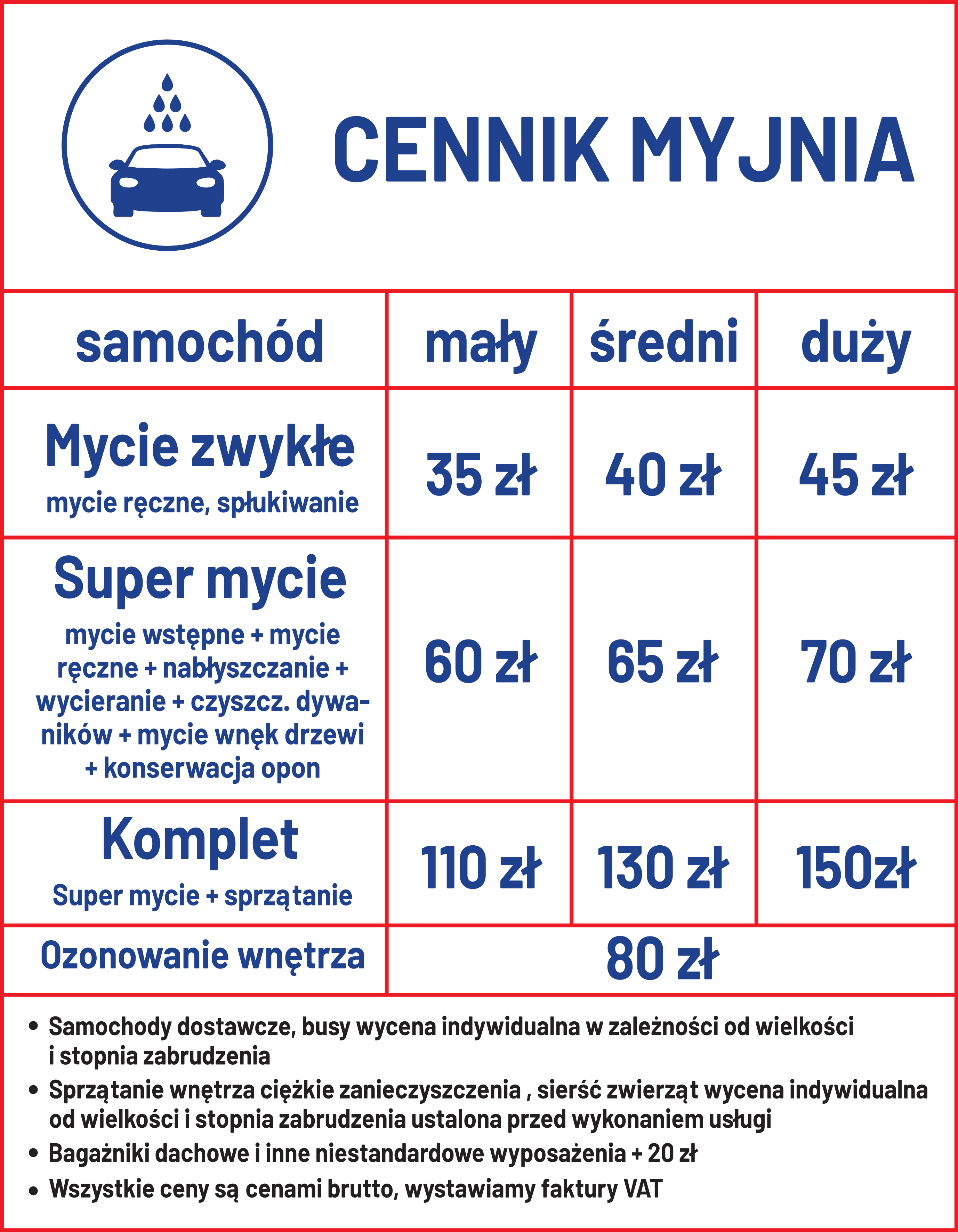 Cennik myjni